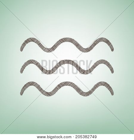Waves sign illustration. Vector. Brown flax icon on green background with light spot at the center.