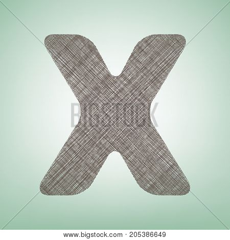 Letter X sign design template element. Vector. Brown flax icon on green background with light spot at the center.