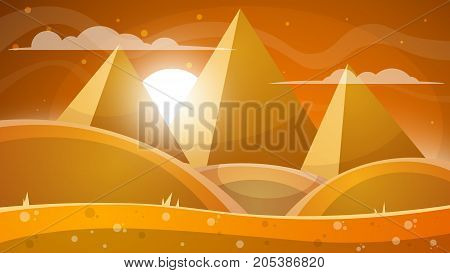 Desert landscape. Pyramid and sun. Vector eps 10