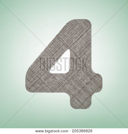 Number 4 sign design template element. Vector. Brown flax icon on green background with light spot at the center.