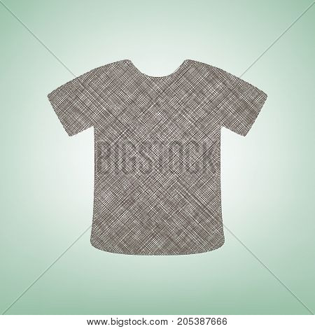 T-shirt sign. Vector. Brown flax icon on green background with light spot at the center.