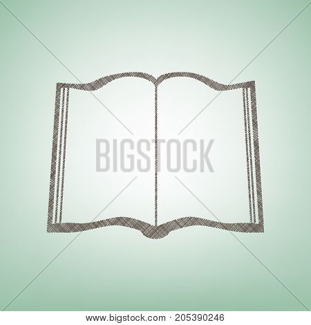Book sign. Vector. Brown flax icon on green background with light spot at the center.