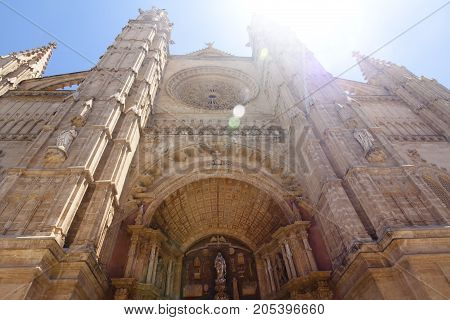 Catedral De Mallorca On Sky Background, Palma De Mallorca, Spain 30.06.2017.