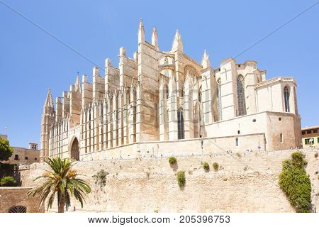 Catedral De Mallorca On Sky Background, Palma De Mallorca, Spain 30.06.2017.