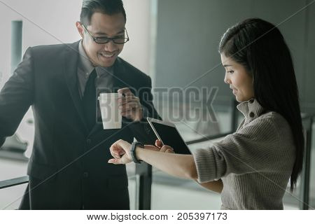 Two business working together discussing activesonline bussiness concept partnership