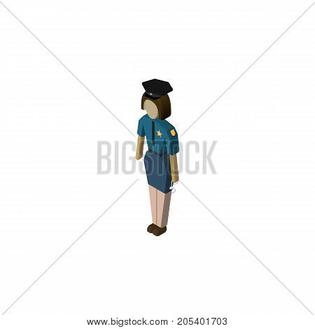 Policewoman Vector Element Can Be Used For Policewoman, Officer, Female Design Concept.  Isolated Officer Isometric.