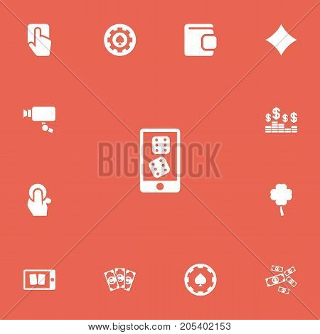Set Of 13 Editable Gambling Icons. Includes Symbols Such As Tracking Cam, Cell Play Cards, Money And More