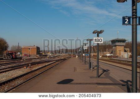 Nykoebing F train station on a sunny day
