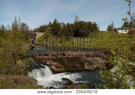 River Glera in Akureyri Iceland on a spring day