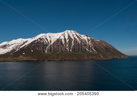 A mountain in North Iceland on a spring day