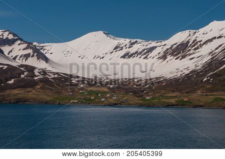 Village Of Kleifar In Olafsfjordur In Iceland