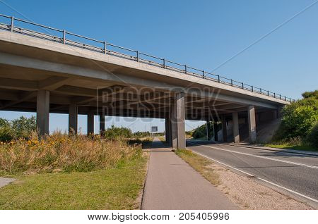 Highway bridge in town of Korsoer in Denmark