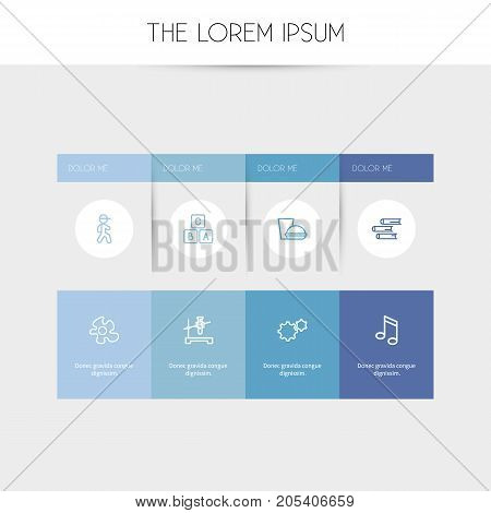Set Of 8 Editable Education Outline Icons. Includes Symbols Such As A B C, Settings, Journal And More