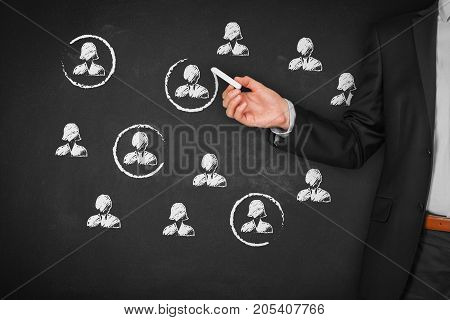 Target audience, market segmentation, customers care, customer relationship management (CRM) and team building concepts.