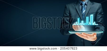 Smart (intelligent), city concept - communication technology (ICT) and Internet of things (IoT), technology integrated to manage city asset.