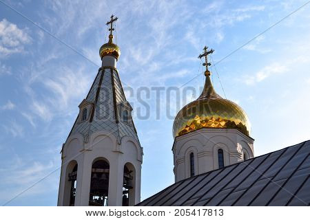 White orthodox church against the blue sky