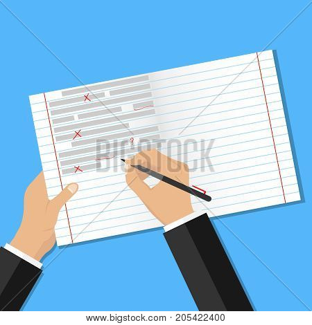 Text checking for errors. Correction of errors in the text. Flat design vector illustration vector.
