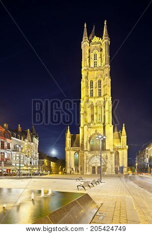 Ghent Cathedral At Night, Belgium