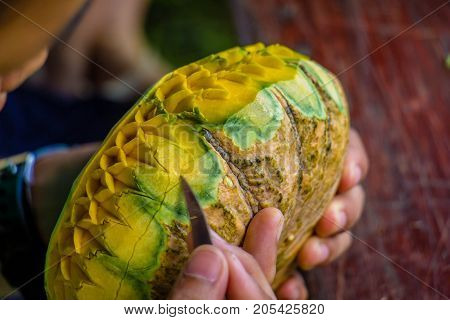 Thailand the  carved pumpkin with on hand