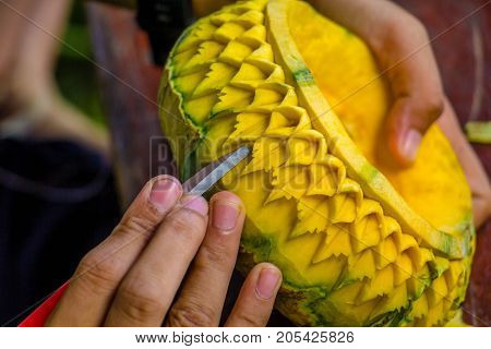 Thailand the  carved pumpkin with on hand
