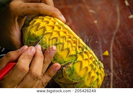 Thailand the  carved pumpkin with on hand