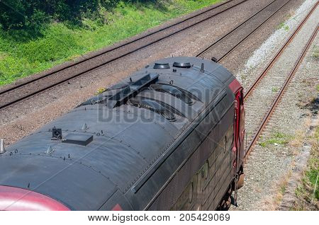 Danish vintage diesel Locomotive on the tracks