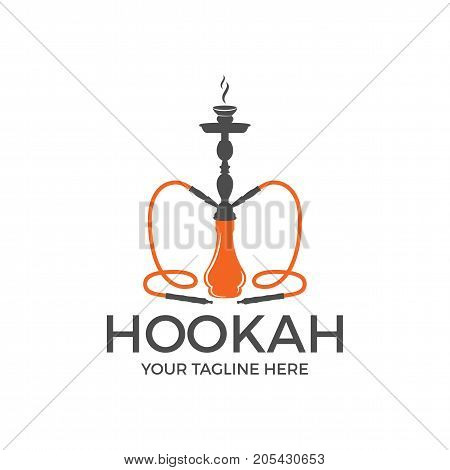 Hookah logo design, label, badge. Vintage shisha logo. Lounge cafe emblem. Arabian bar or house, shop. Isolated. Stock vector illustration.