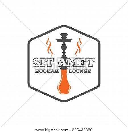 Hookah badge. Vintage shisha logo. Lounge cafe emblem. Arabian bar or house, shop. Isolated on white background. Stock vector illustration.