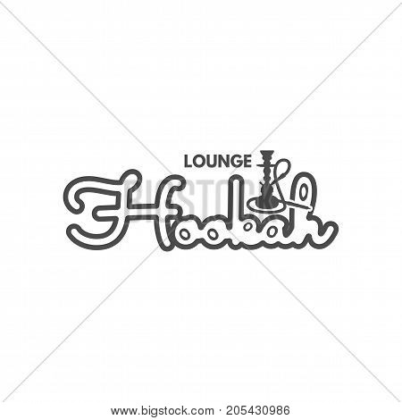 Hookah lounge logo, badge. Vintage shisha logo.Cafe emblem. Arabian bar or house, shop. Isolated on white background. Stock vector illustration. Monochrome design.