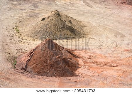 Stockyard of quarries sands pebbles and aggregates near Le Havre France