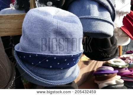 Variety Of Hats On A Market