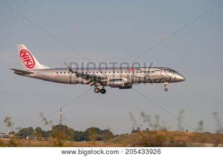 Copenhagen Airport Denmark - July 2013: Niki Embrear 190 Landing At Copenhagen Airport