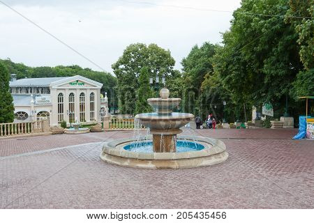 YESSENTUKI, RUSSIA - AUGUST 5, 2013: The fountain in the centre of Yessentuki. Essentuki is a city resort located in the Caucasian Mineral waters