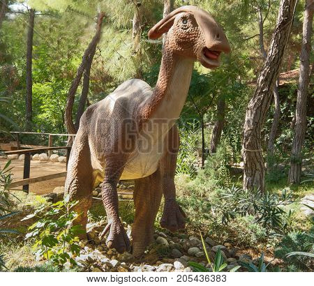 Kemer;Turkey- September 06; 2017: Parasaurolophus-Late Cretaceous /76-65 million years ago. In the Dinopark