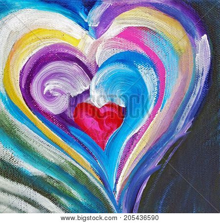 Acrylic Painting on Square Canvas of Colorful Heart