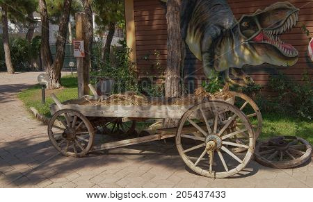 Kemer;Turkey- September 06; 2017: Decorative cart. In the Dinopark