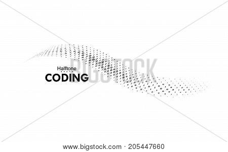 Streaming binary code. Vector halftone shape. Coding, programming logo. Hacking, phishing or software security concept. Computer science illustration with one and zero symbols repetitions.