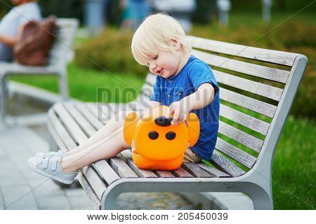 Little Boy With Lunchbox And Healthy Snack