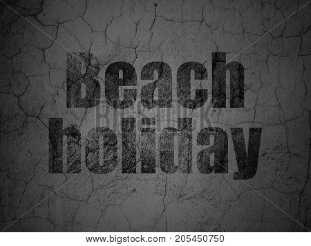 Travel concept: Black Beach Holiday on grunge textured concrete wall background