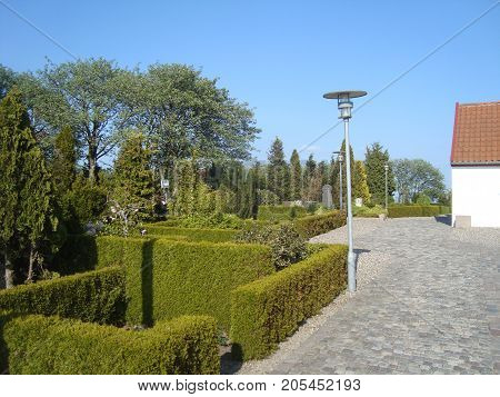 The graveyard of Norre Tranders church in Denmark