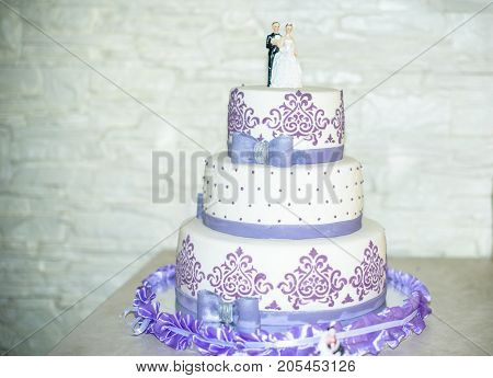 Beautiful Wedding Cake, Close Up Of Cake And Blur Background, Selective Focus