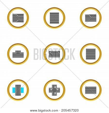 City road icons set. Cartoon style set of 9 city road vector icons for web design
