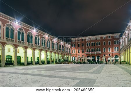 SPLIT CROATIA - SEPTEMBER 24 2015: Buildings on the Prokurative (Republic square popular meeting place and a place that hosts Split Music Festival. It's one of the most recognisable landmarks in Split.