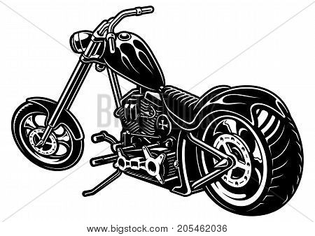 Illustration of american motocycle with flames. (VERSION ON WHITE BACKGROUND) Text is on the separate layer.