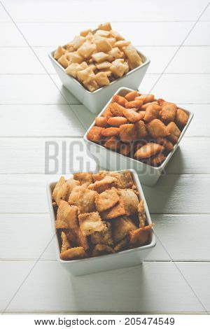 stock photo of  variety of Shakkar pare Also Know as Shakkarpare, Shakarpali, Shakkar Para, or Shankarpalli or shankar pale is a Snack Typically Made in India During Diwali