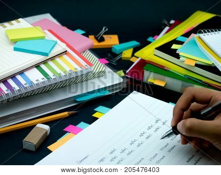 Learning New Language Writing Words Many Times On The Notebook; German