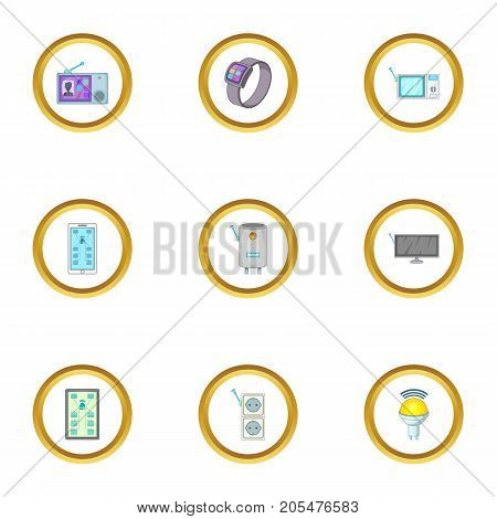 Smart home detector icons set. Cartoon style set of 9 smart home detector vector icons for web design