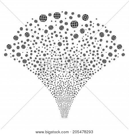 Fountain of globe icons. Vector illustration style is flat gray iconic symbols on a white background. Object stream combined from random design elements.