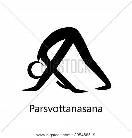 Intense Side Stretch Pose, Parsvottanasana. Yoga Position. Vector Silhouette Illustration. Vector graphic design or logo element for spa center, studio, poster. Yoga retreat. Black. Isolated