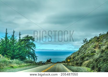 Overcast sky over Pacific Coast Highway California